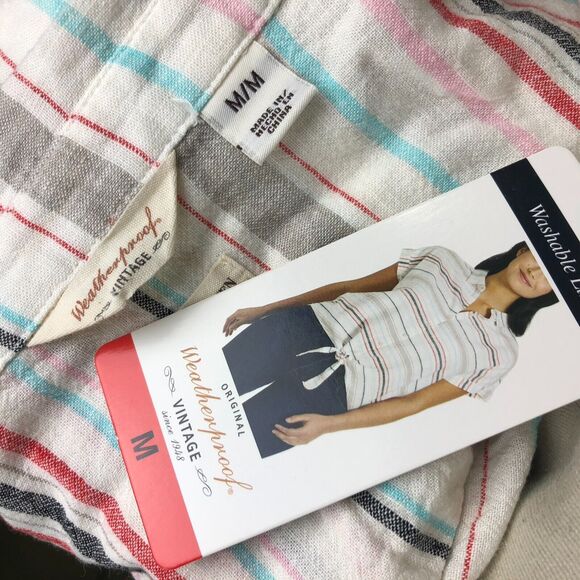 NWT Weatherproof Vintage Women's Tie Front Top Rio Red Button Up Striped Medium - Picture 6 of 7